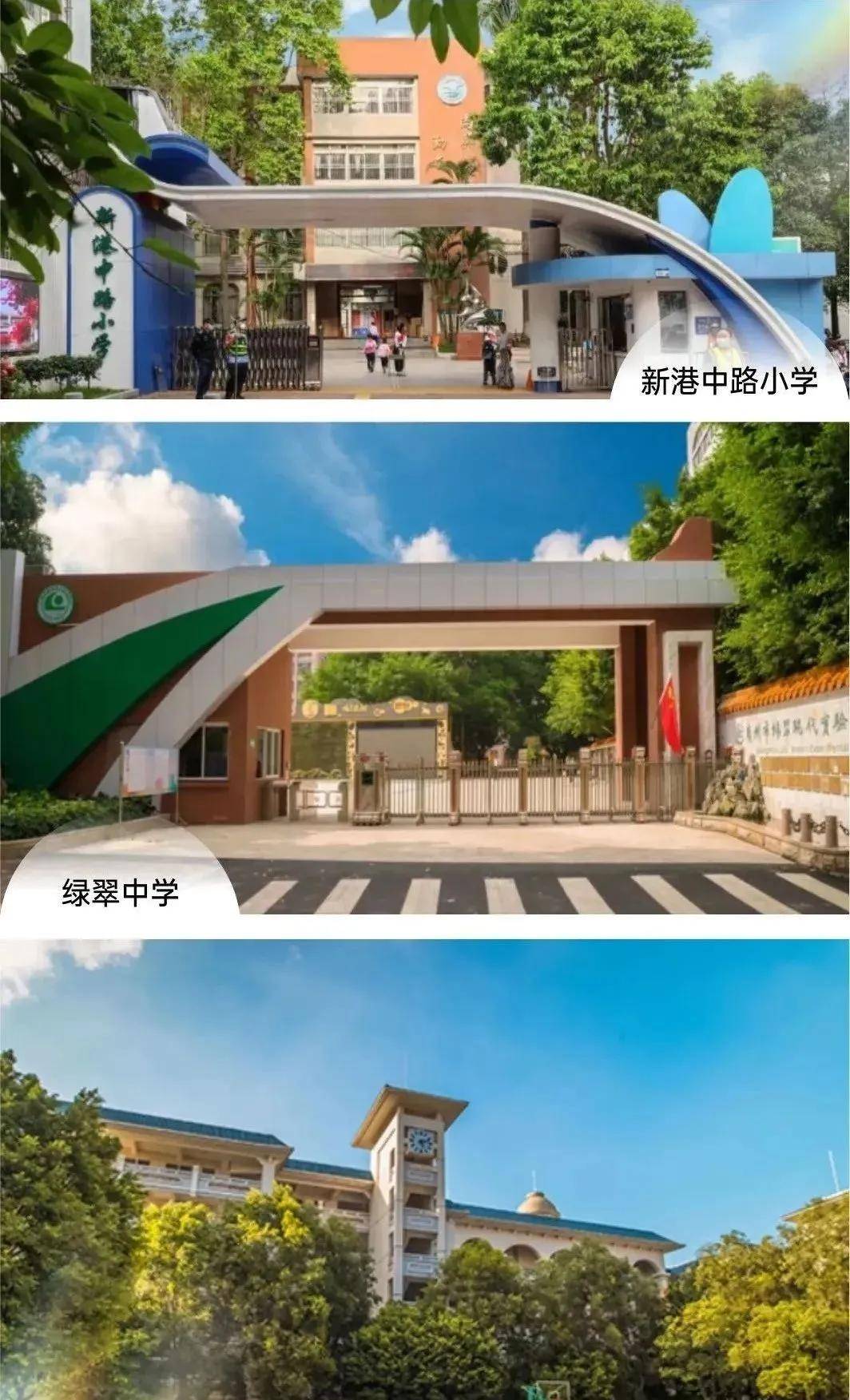 市六中,绿翠中学,执信中学琶洲实验学校等;小学:新港中