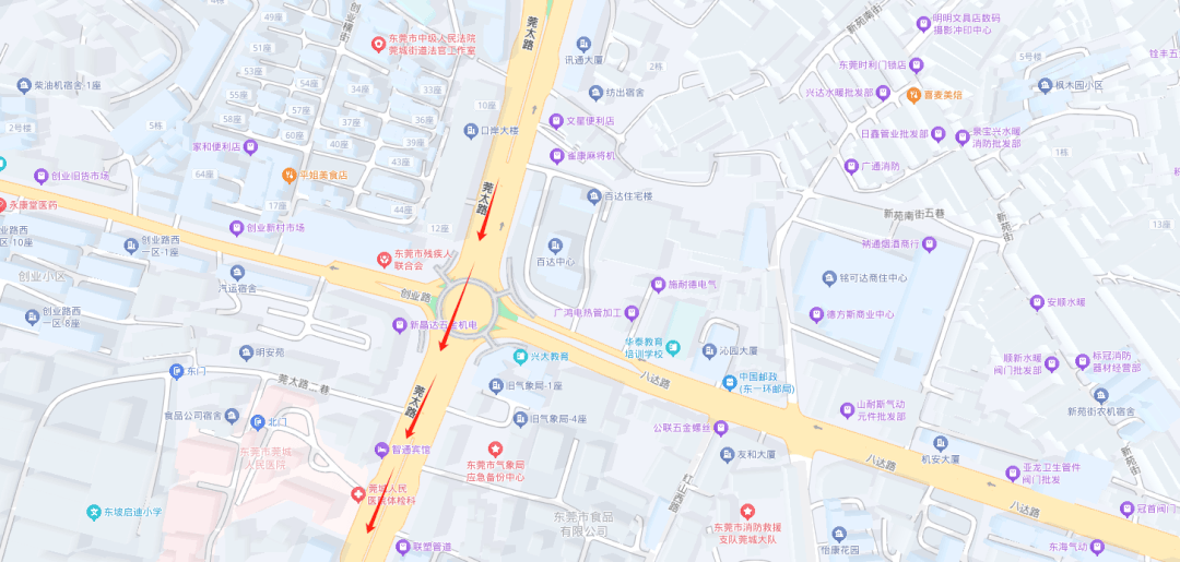注意!即日起,东莞市莞城街道八达路东豪广场路段实行临时交通管制