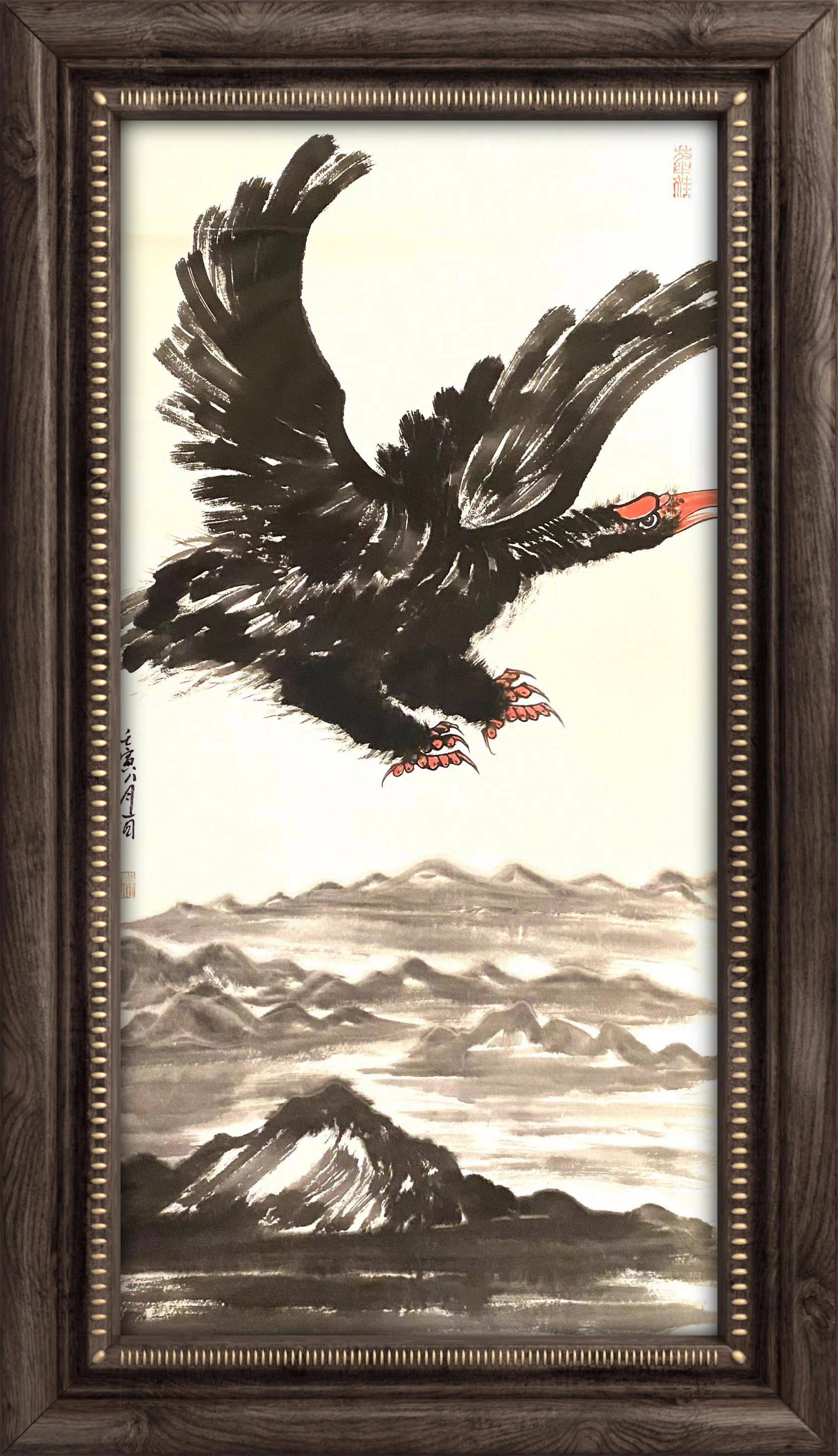 国画大家朱祖国国画鹰作品欣赏:会当凌绝顶,一览群山小_石图_老鹰