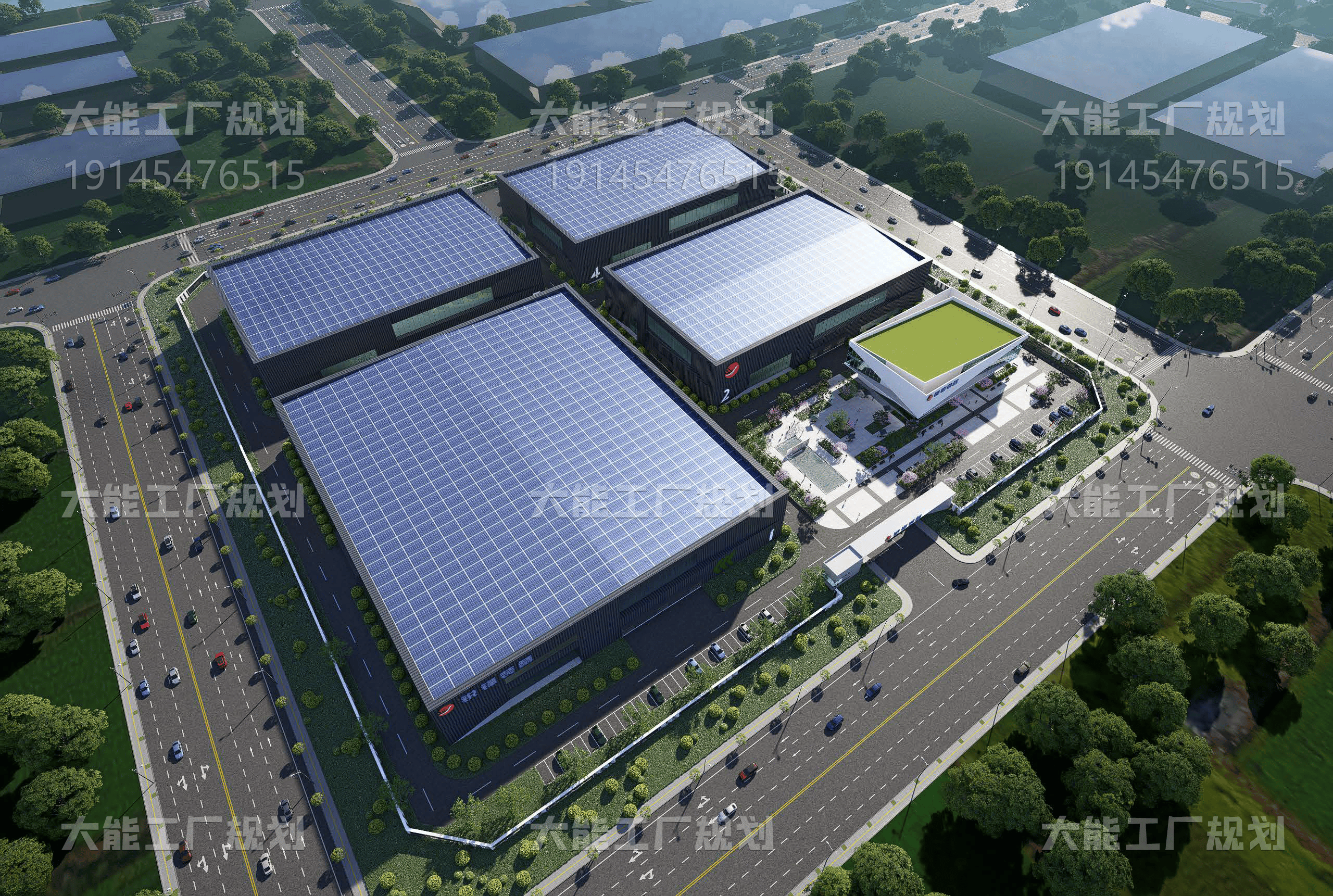 一座智能装备工厂的规划设计,体现工业4.0的现代美学.