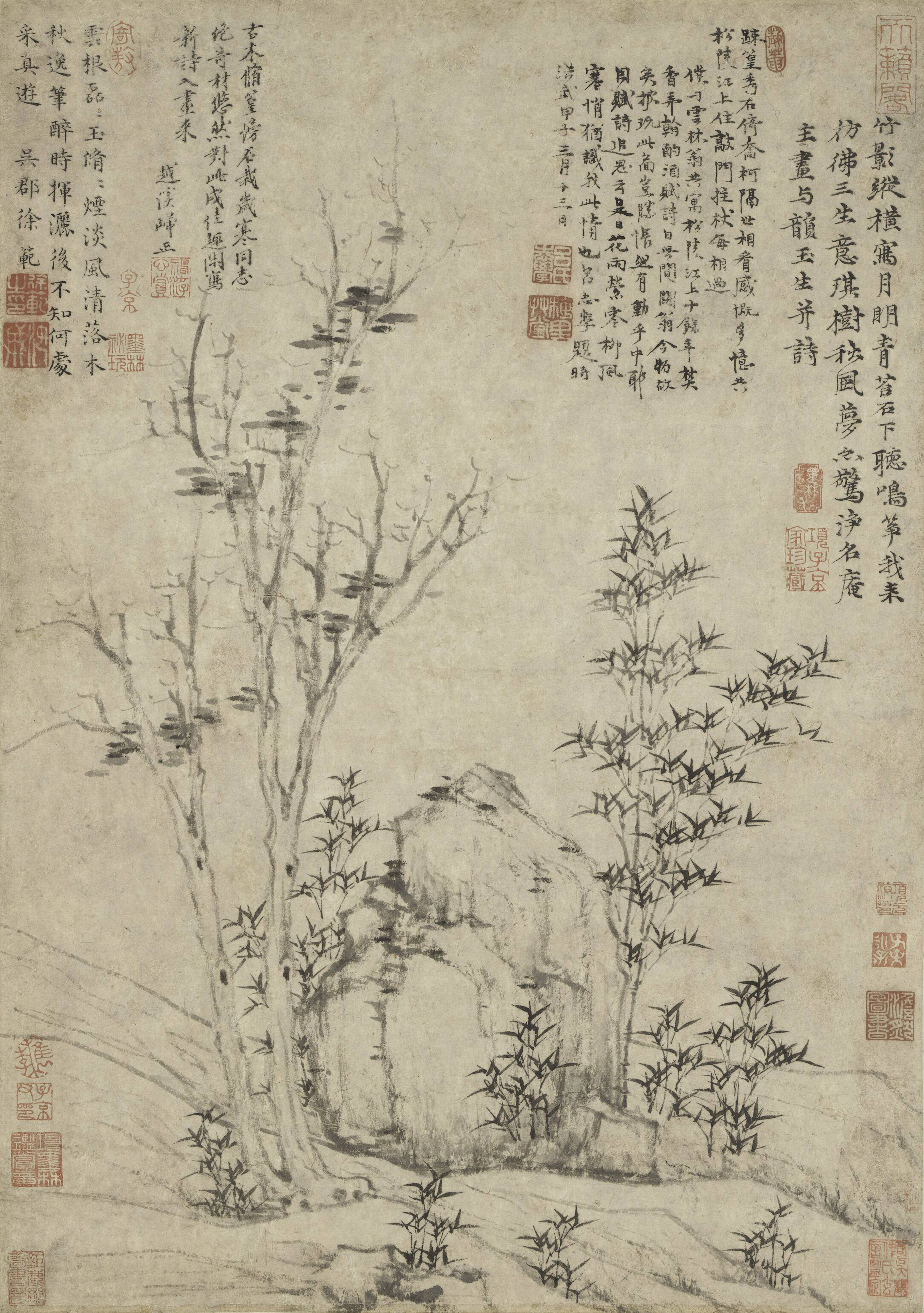 倪瓒擅长山水,墨竹,师法董源,荆浩,关仝,李成,并受到赵孟頫的影响.