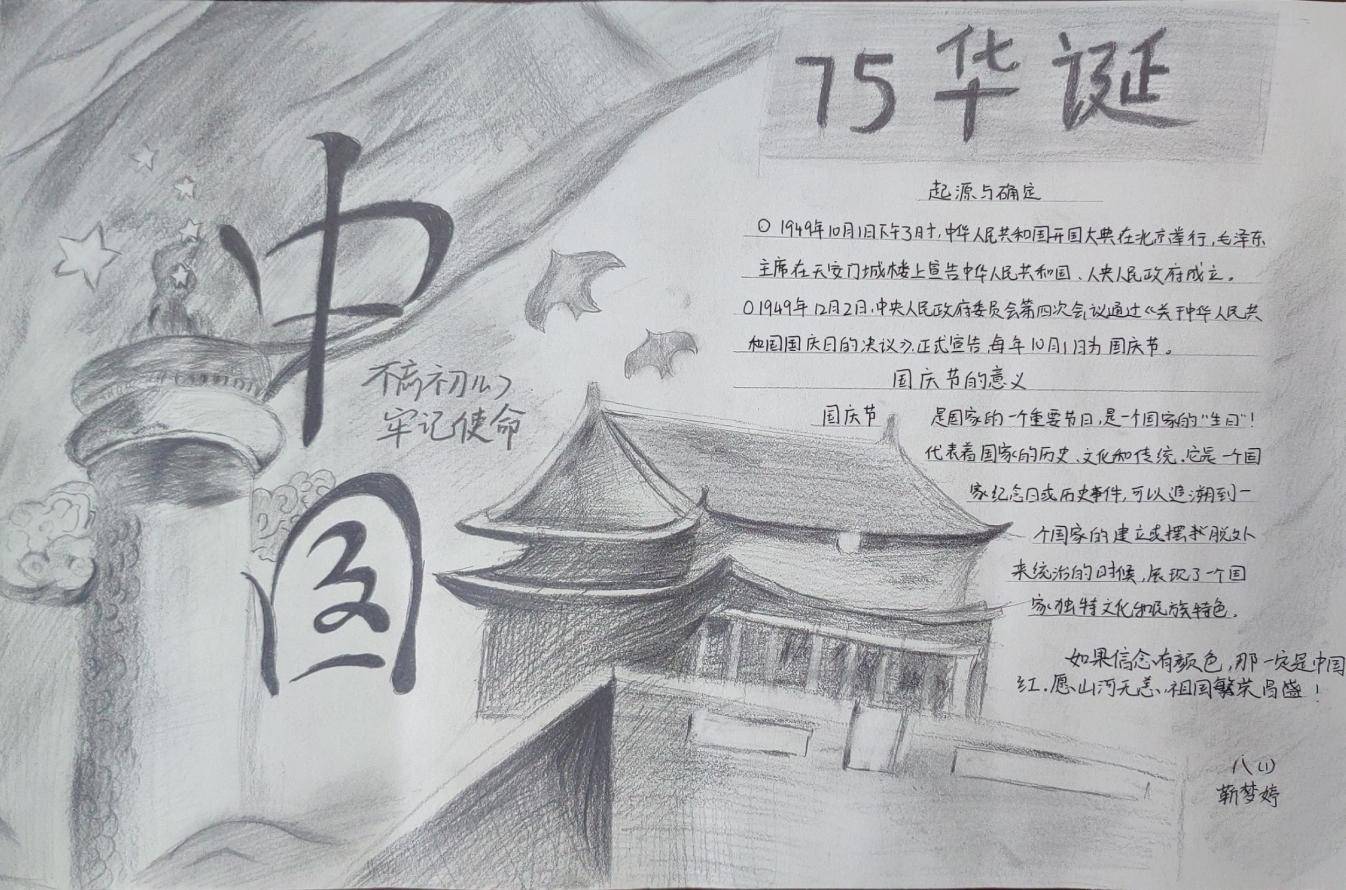 祖国100周年素描画图片