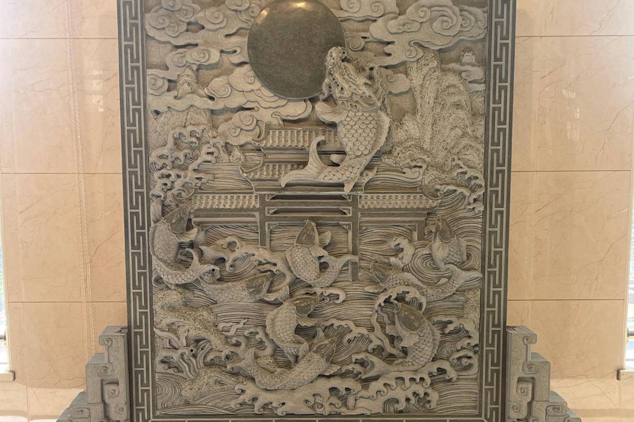 庭院石雕照壁影壁墙 鲤鱼跃龙门浮雕