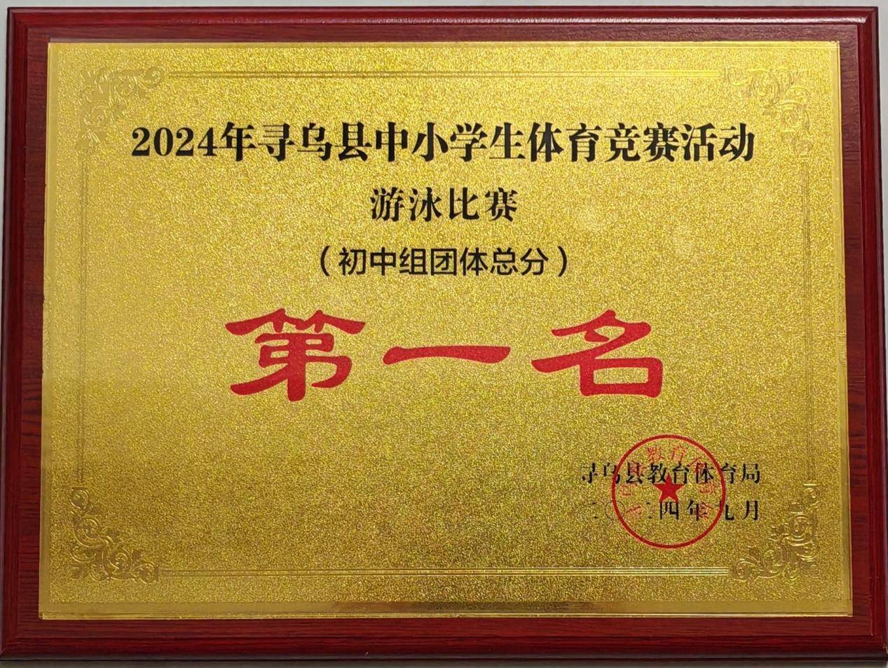 中小学生体育竞赛活动游泳比赛中荣获团体总分第一名