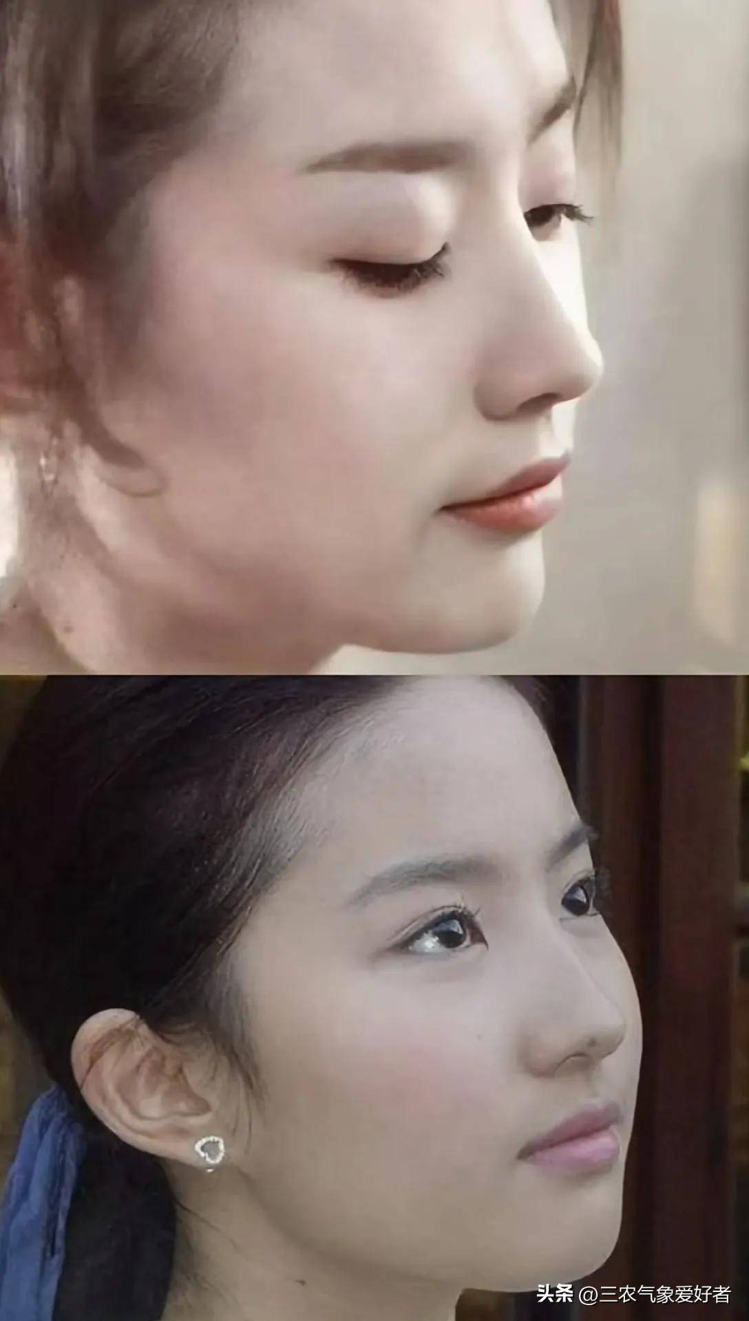 董洁的鼻子算是内娱独有的佳作,精致圆润无人能及,侧面更是一绝