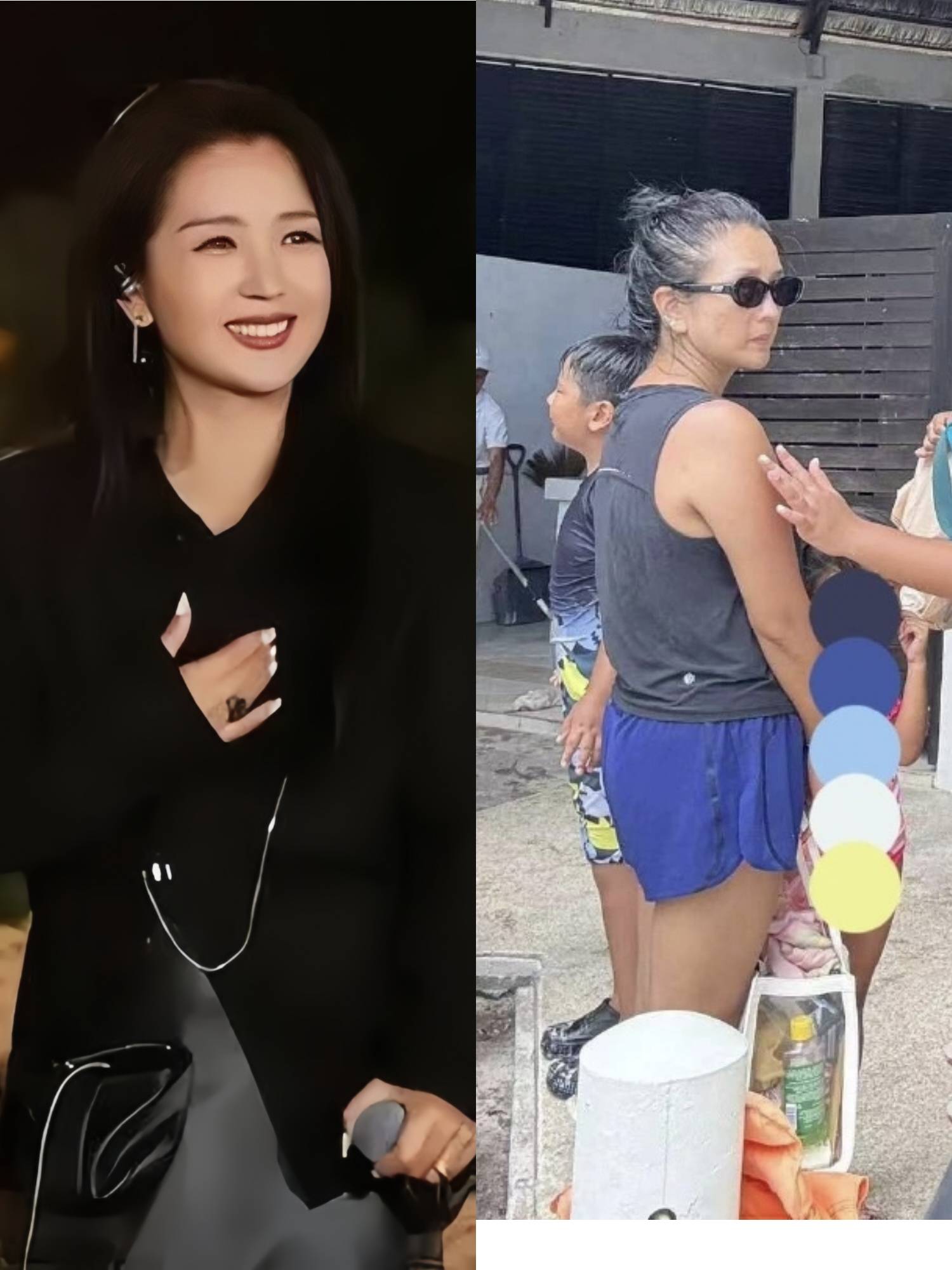 何洁一家五口泰国游38岁发福严重头发稀疏俩女儿身材差距大