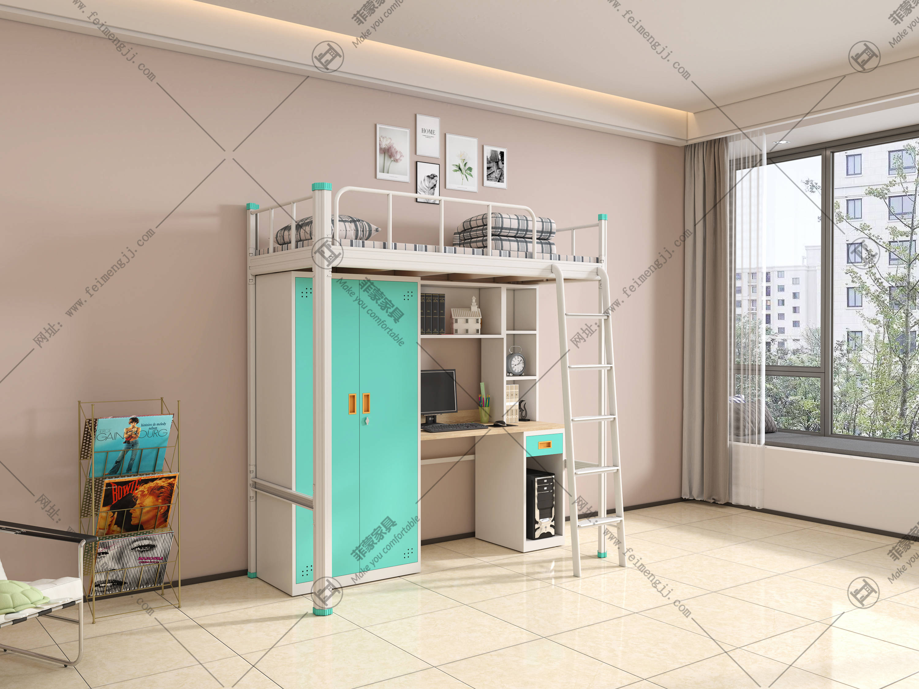 上下铺铁床楼梯安全设计,学生公寓床批发定制厂家