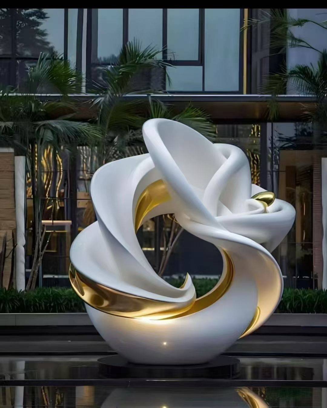 不锈钢艺术海棠花水景雕塑