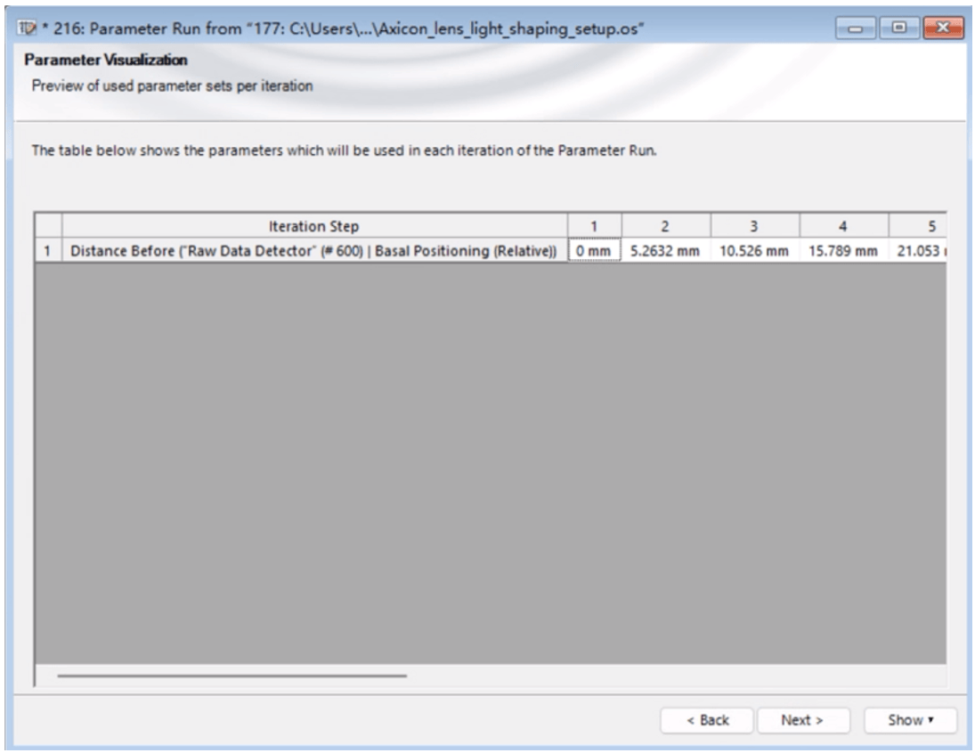 [VirtualLab] VirtualLab Fusion参数扫描动画教程—以轴锥镜-透镜生成3D瓶束为案例的图6