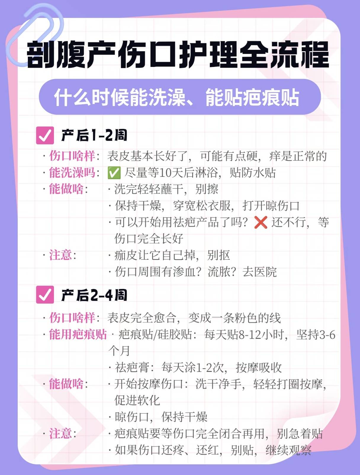 剖腹产伤口护理全流程：什么时候能洗澡、能贴疤痕贴吗？