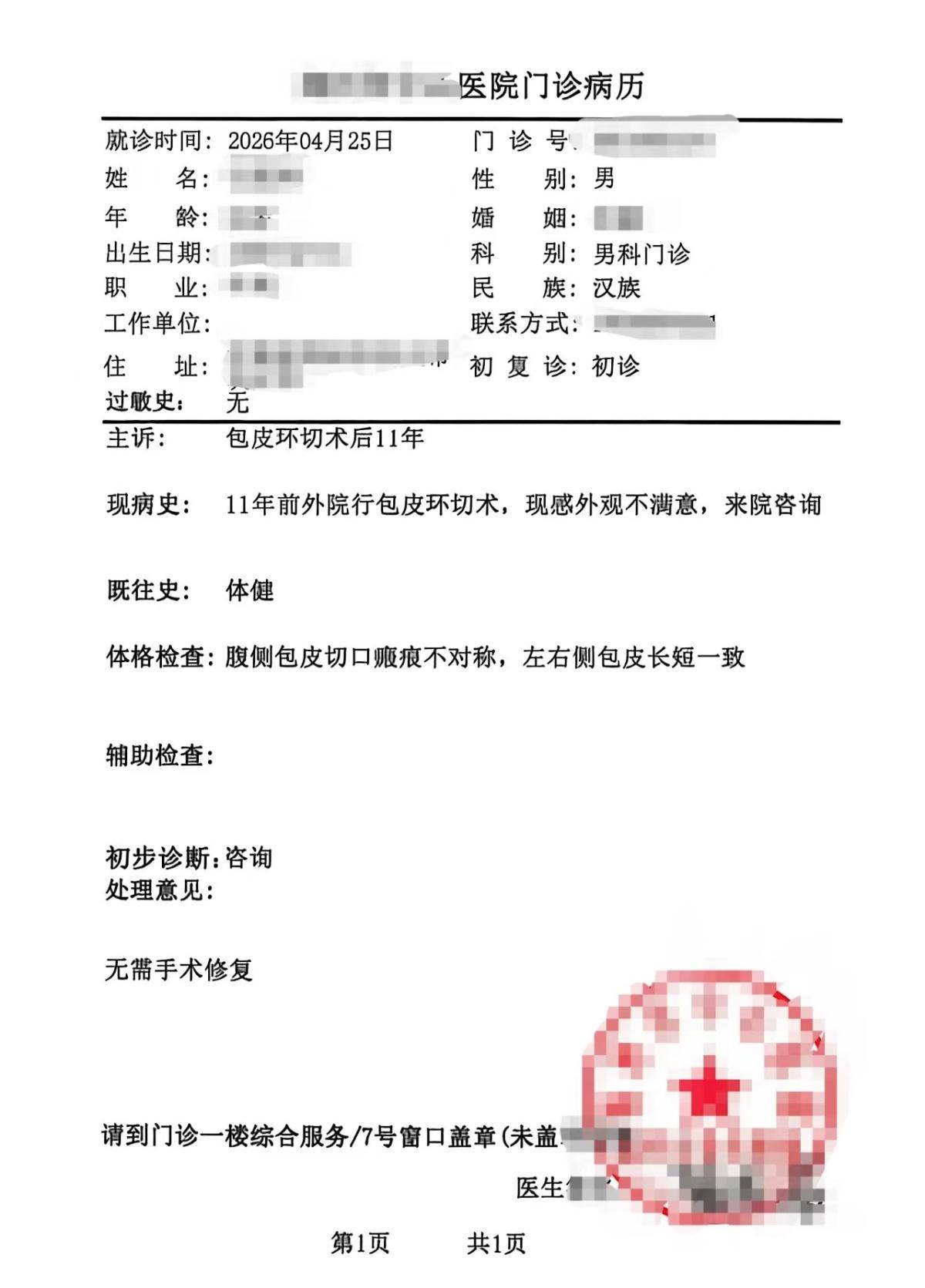 男子在巩义医院割包皮手术被割歪 心理压力重不敢进公共浴池(图4) 文章配图-1