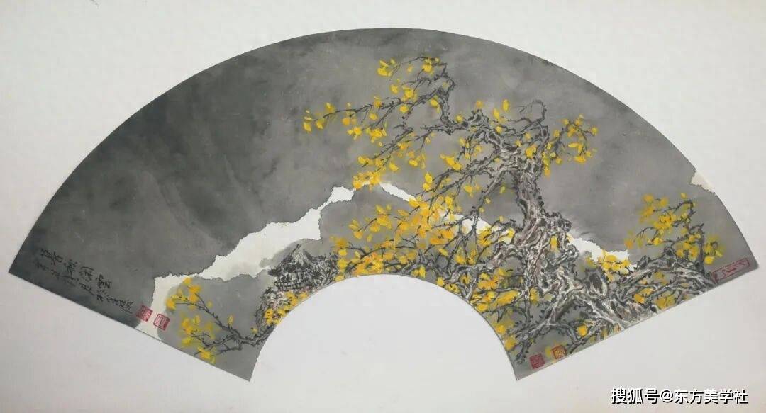 画家忆君先生丨银杏画作解析：暮秋闲云