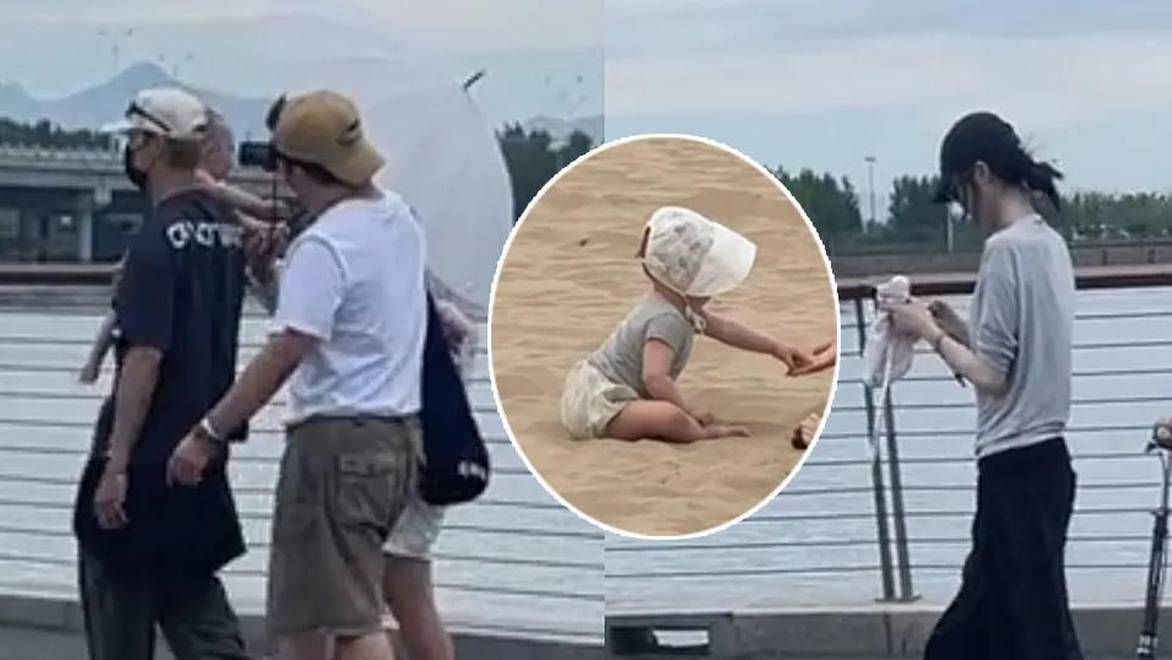 陈伟霆与何穗带儿子出游，单手抱娃父爱满满