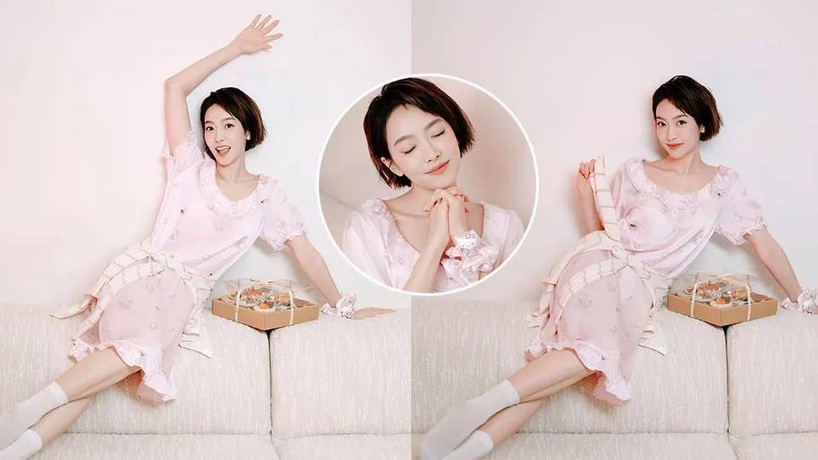 宋茜穿粉嫩睡衣拍写真，笑容甜美肌肤吹弹可破