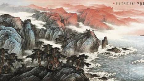 佘玉奇为达沃斯论坛一号贵宾厅创作主题山水画