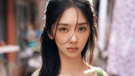 王影璐穿墨绿吊带长裙漫游胡同 清冷灵动好有故事感