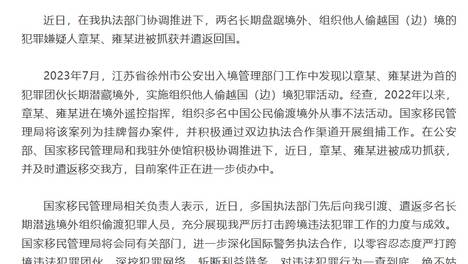 两名长期盘踞境外、组织他人偷越国（边）境的犯罪嫌疑人，被抓获并遣返回国