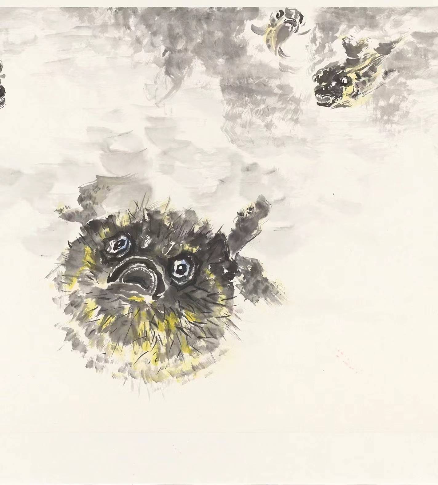 "东海渔翁"张传斌教授 《长江三鲜图》国画作品_海洋_河豚_局部