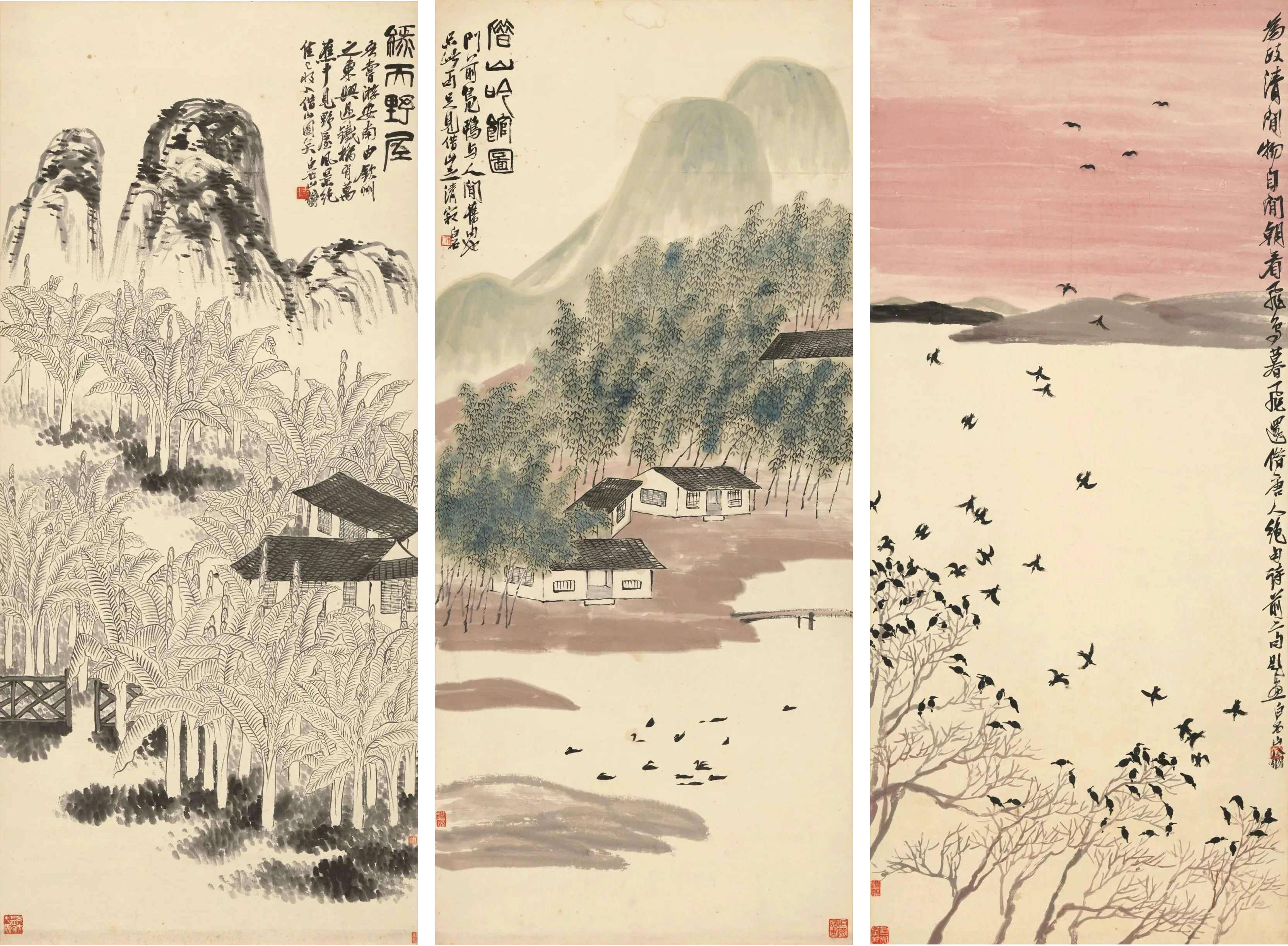 齐白石仅存世的两套山水十二条屏有什么不同?