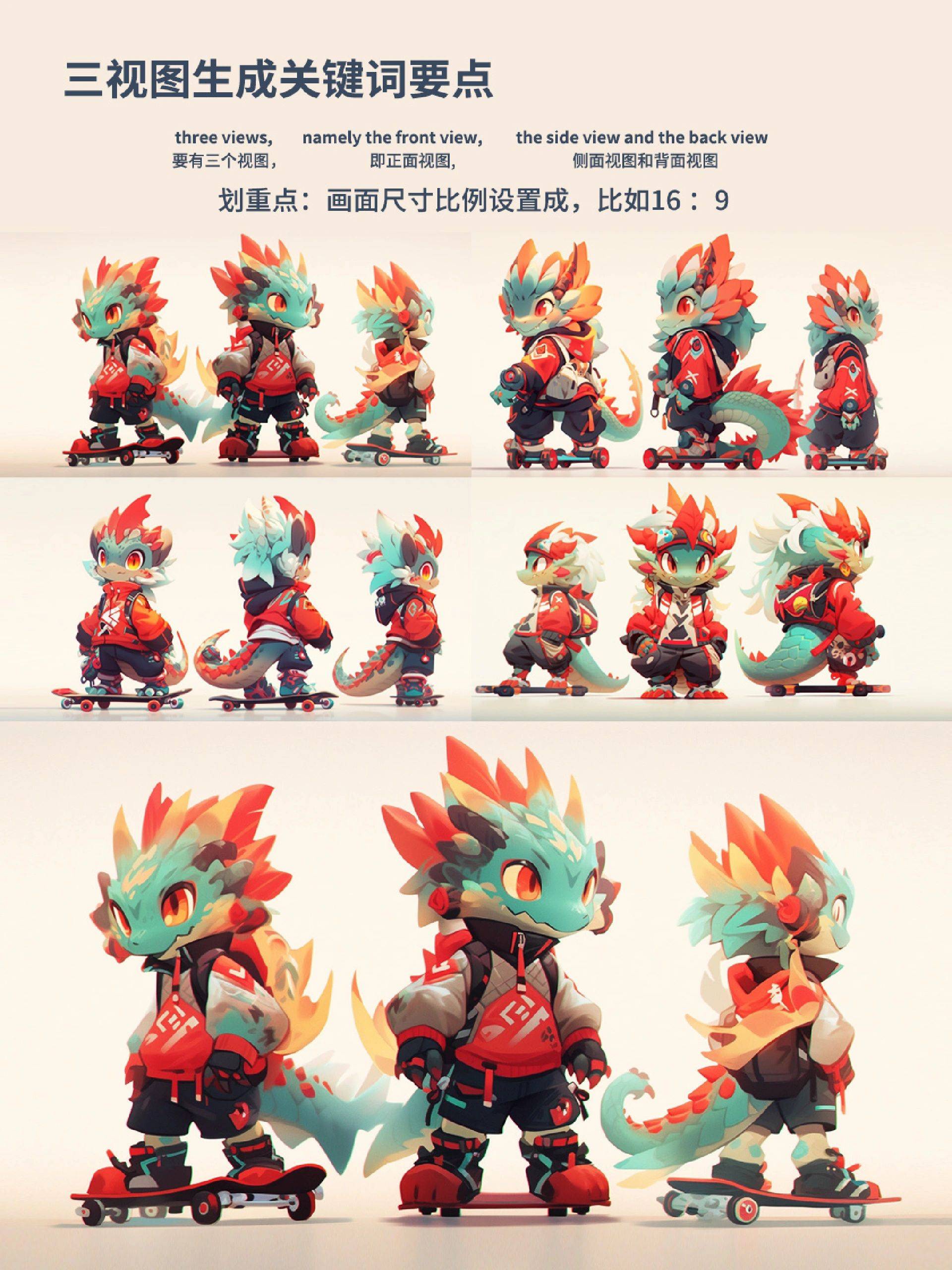 midjourney 教程!一键生成龙 ip 形象三视图(附关键词)