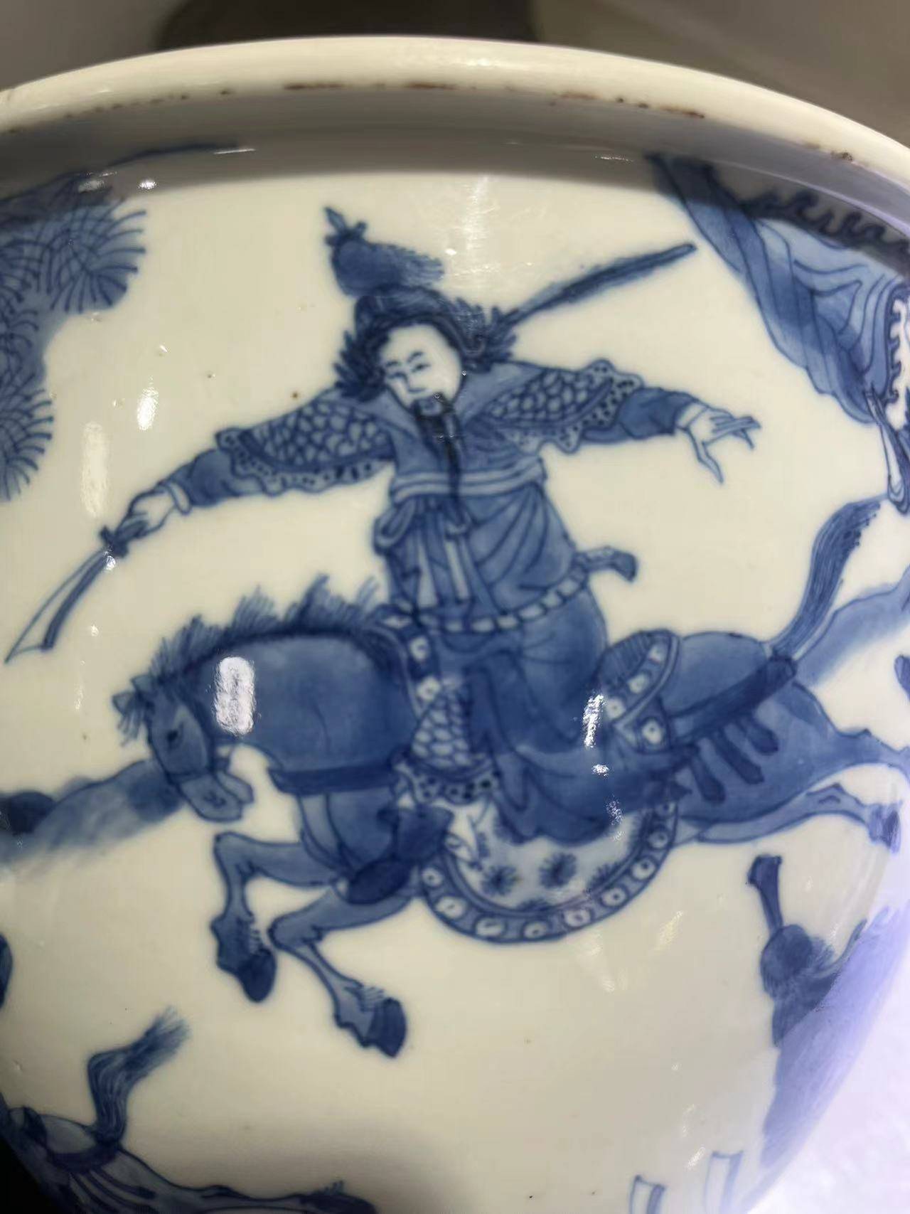 瓷言武语|清康熙青花人物故事卷缸_绘画_字体_刀马