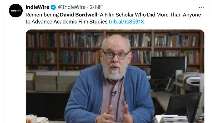 电影学者大卫波德维尔因肺癌去世 曾著《好莱坞的叙事方法》