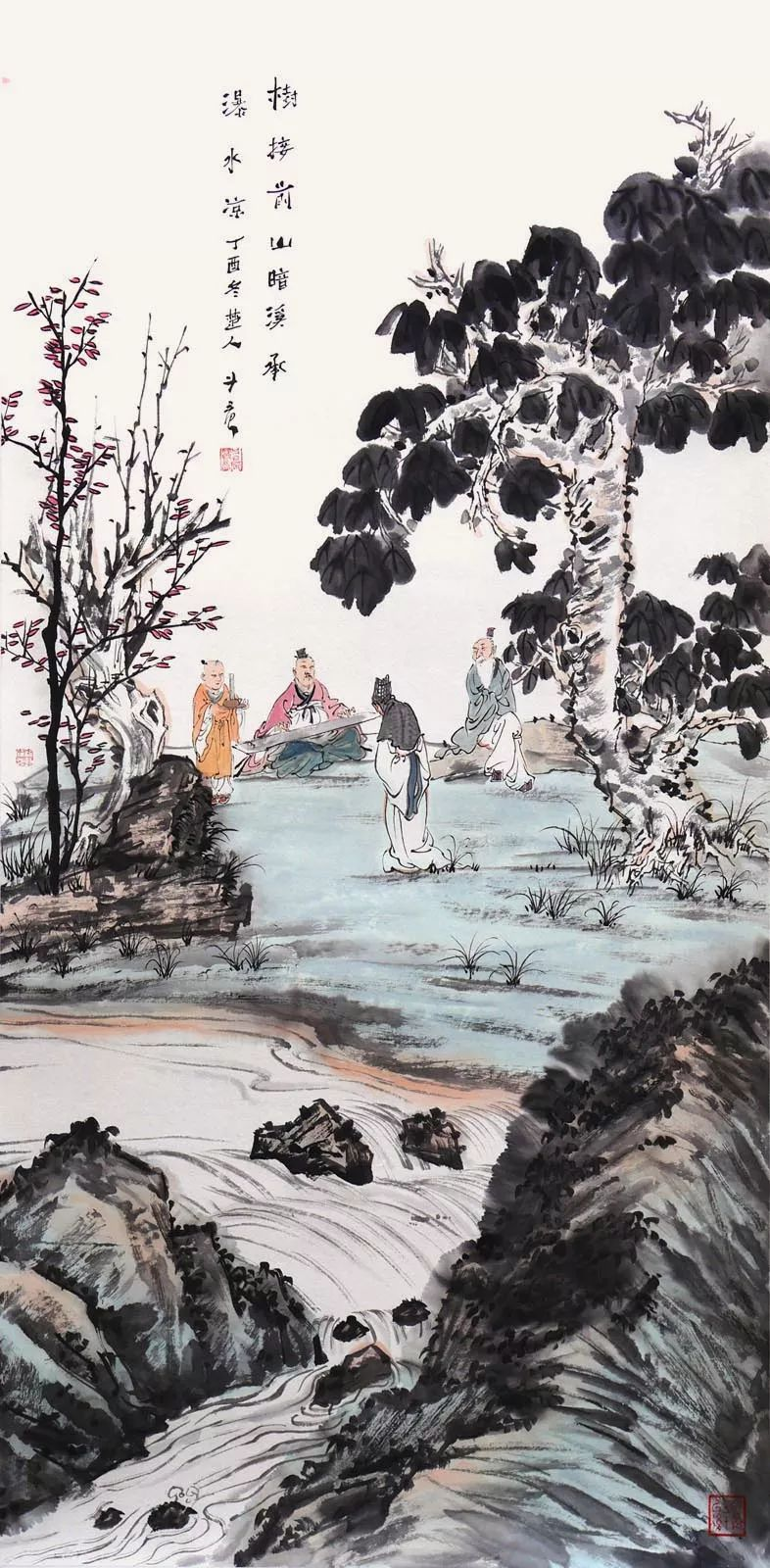 《抚琴图》136×68cm 水墨纸本 2017年卢沉先生,姚有多先生以及周思聪