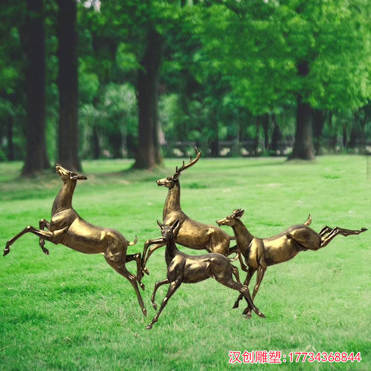 玻璃钢铜鹿雕塑奔跑的小鹿动物雕塑