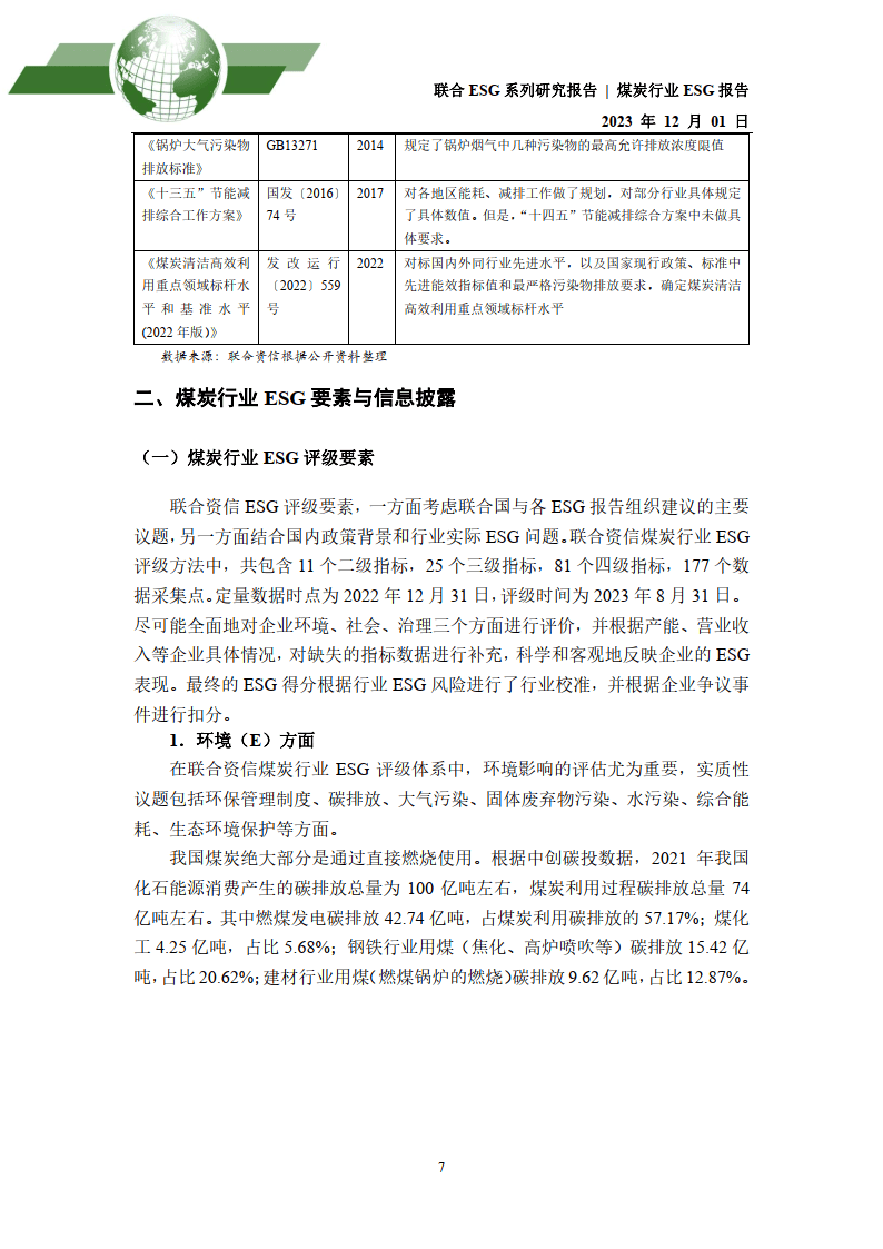 2023年煤炭行业esg评级分析报告