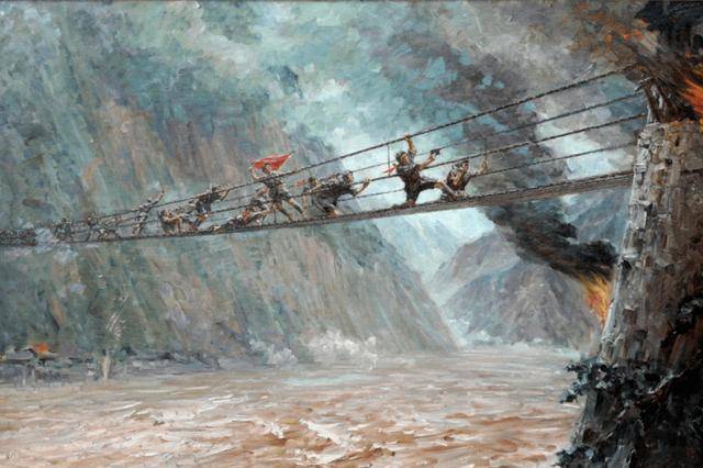 大渡河铁索桥绘画图片