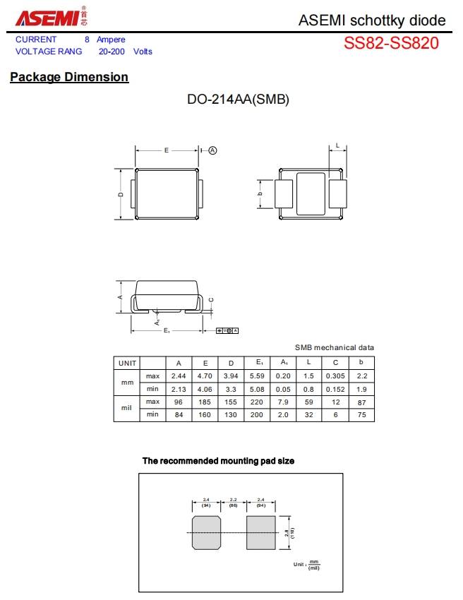 ss820-asemi高耐压肖特基二极管ss820_电流_芯片_电压