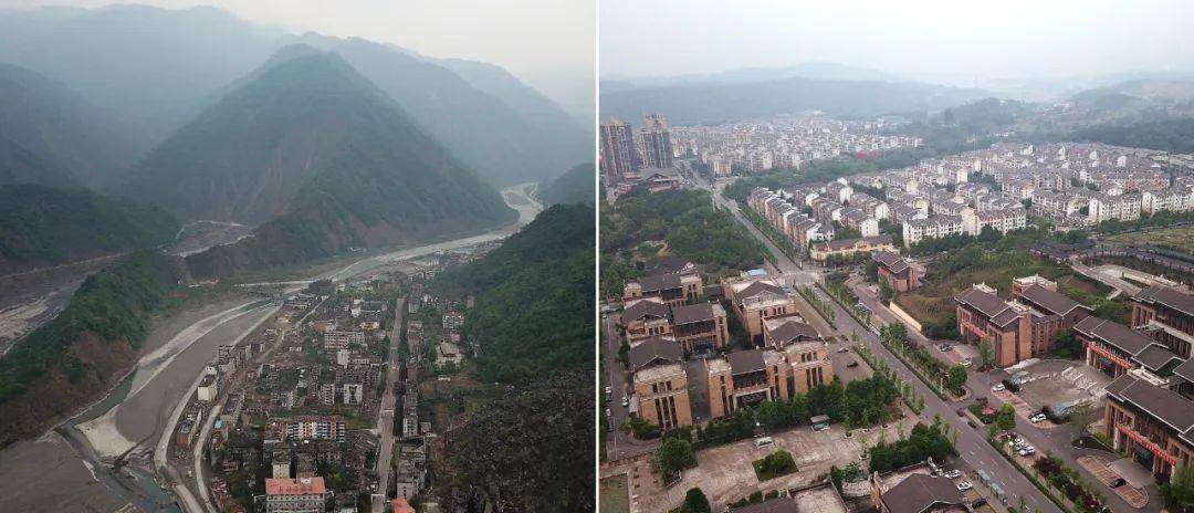 汶川大地震旧址前后对比,绿树青藤长满残壁断垣,却难掩旧痛