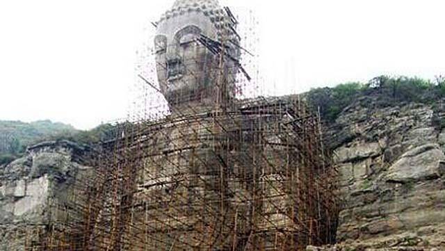 历经1400多年的蒙山佛像重现姿态:曾投资百余万修复佛头_乐山大佛