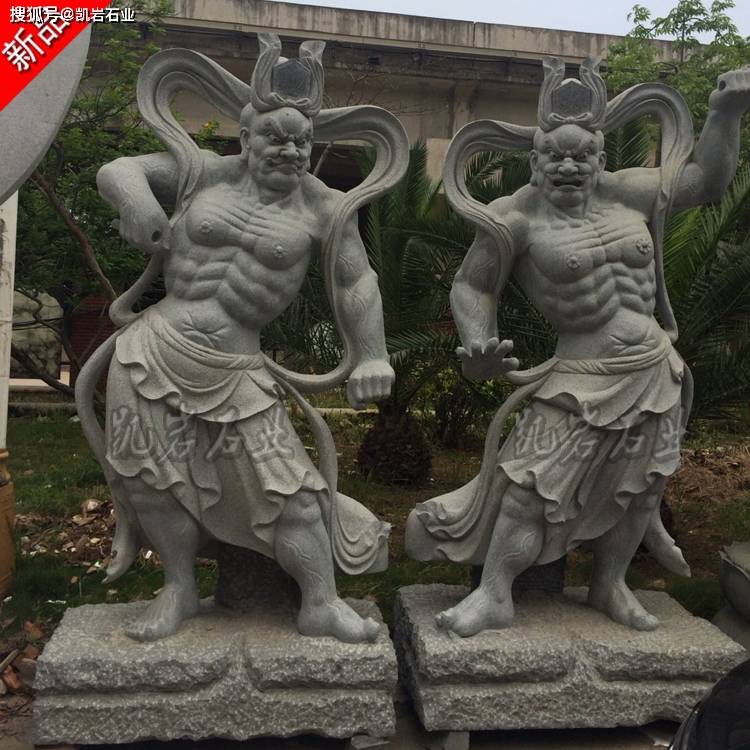 石雕哼哈二将介绍 寺院哼哈二将石雕雕塑图片