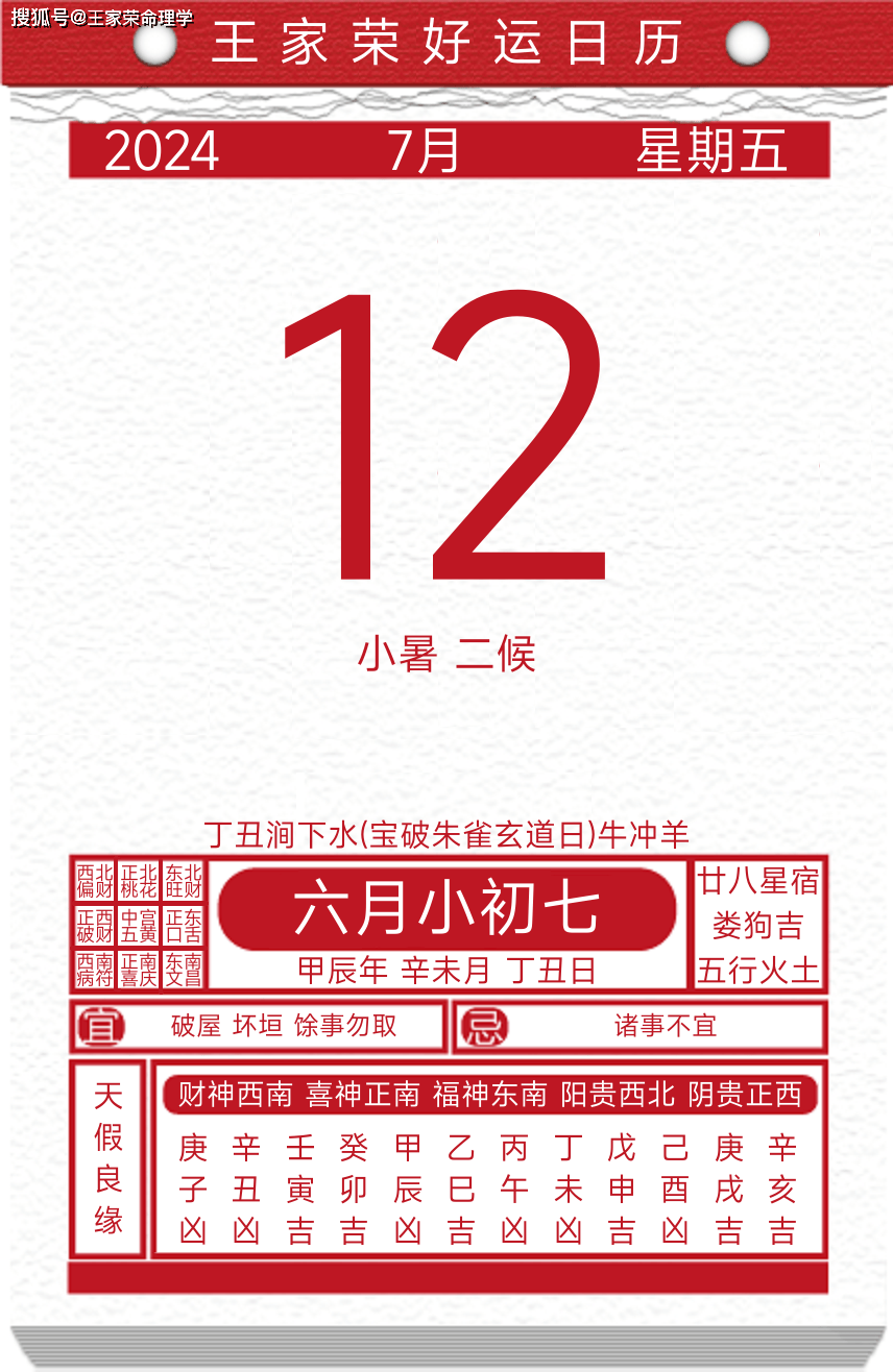 今日黄历运势吉日2024年7月12日