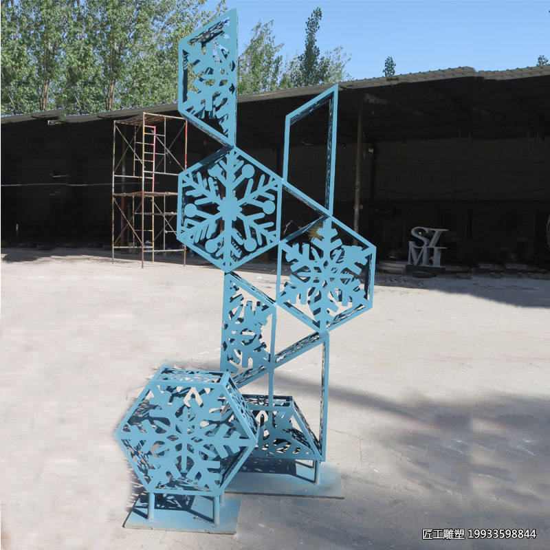 不锈钢雪花装饰小品雕塑 户外景观摆件喷漆美陈_文化_环保_造型