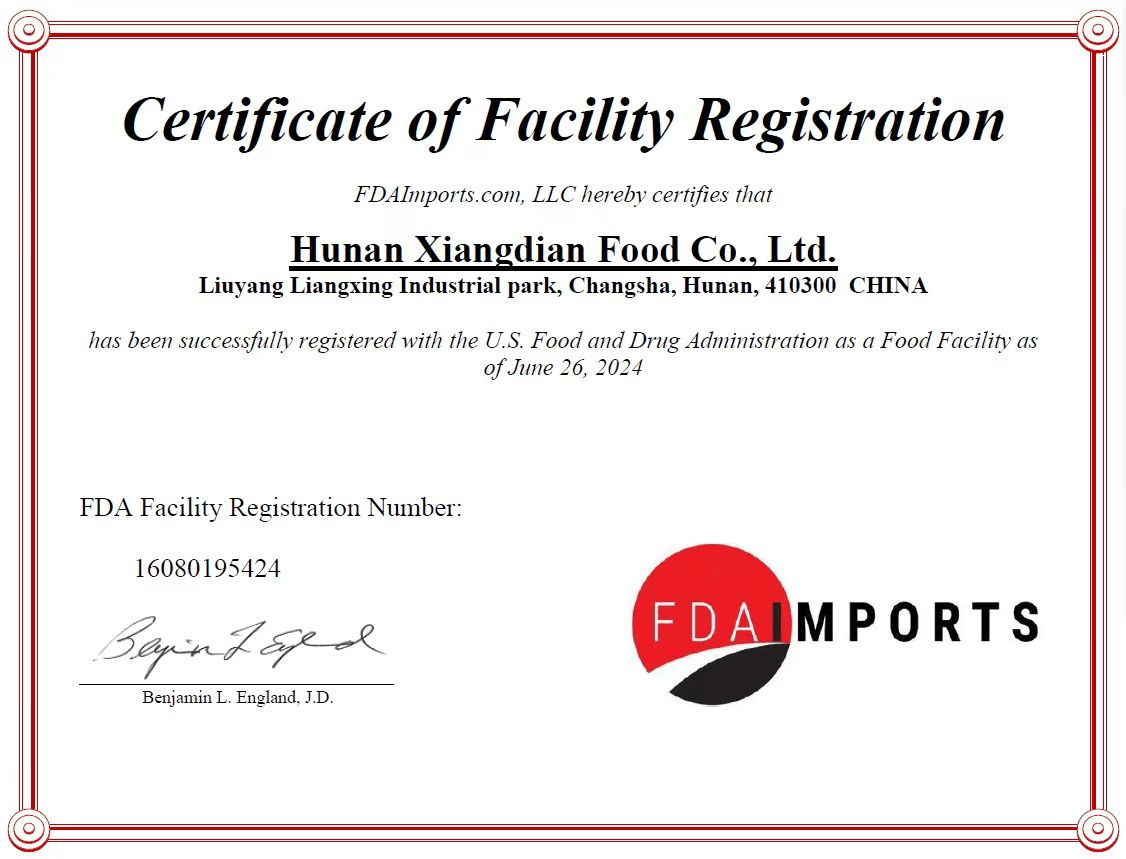 美国fda认证证书为了将湖南饮食文化推向世界,让更多的国际消费者了解