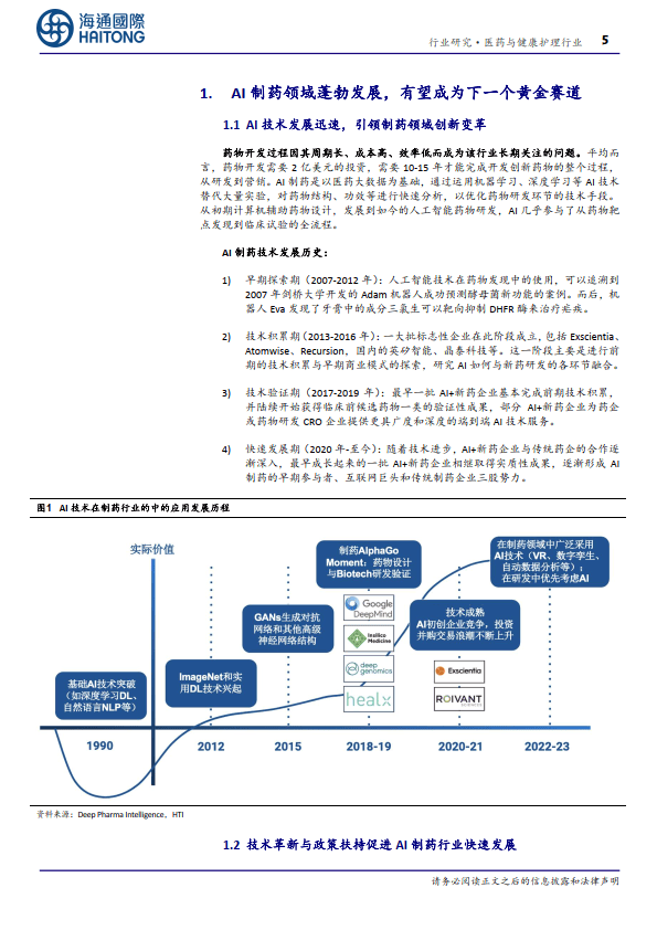 医药与健康护理行业深度报告：AI+制药：AI技术蓬勃发展，AI+制药行业潜力巨大