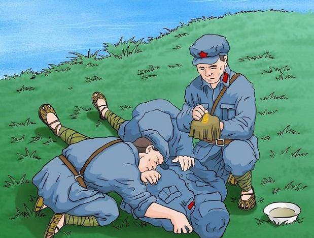 而一位红军老班长在经过草地时,为了照顾着三名生病的小战士,他却把好