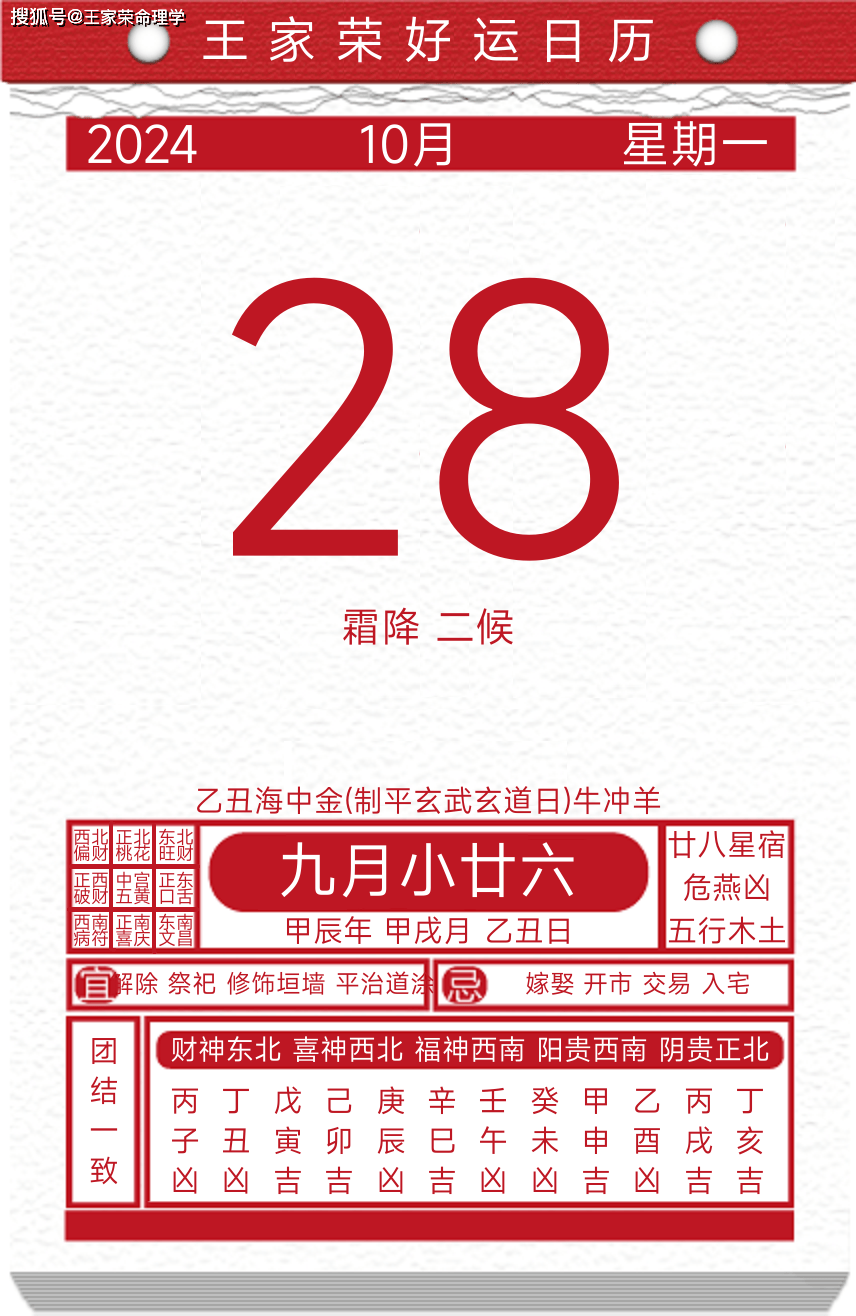 今日黄历运势吉日2024年10月28日