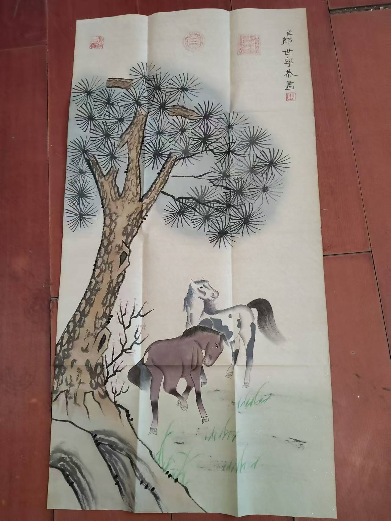 郎世宁书画《双马图》