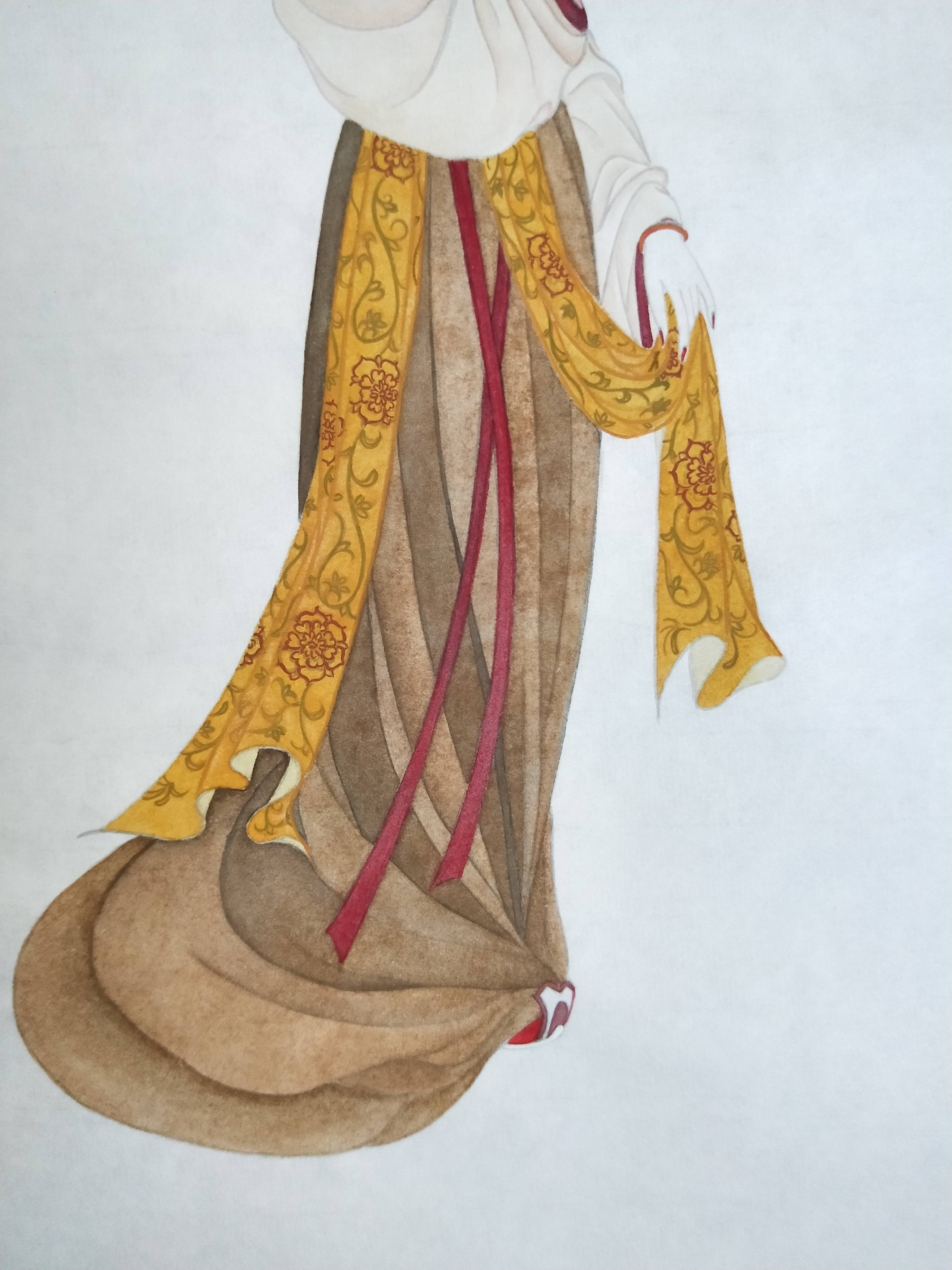 秋夜独酌图(黄丽燕国画唐代服饰工笔人物绘画传统仕女图)