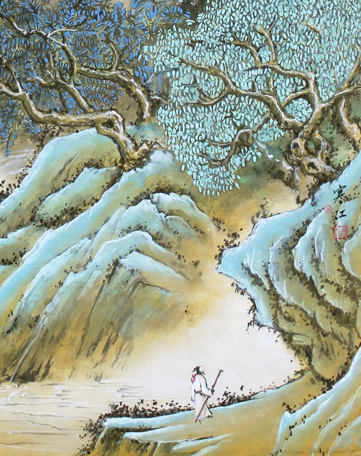 界画寒江---工笔界画《访友图》