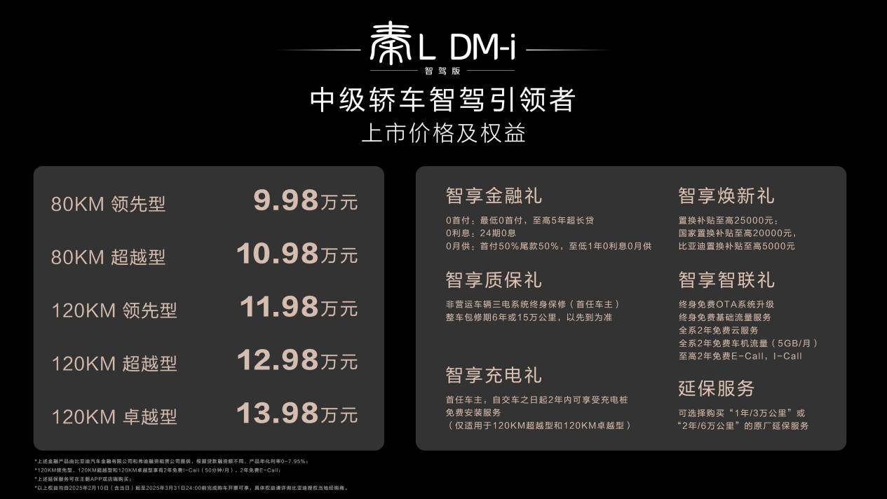 售价9.98-13.98万元 比亚迪秦L DM-i智驾版正式上市