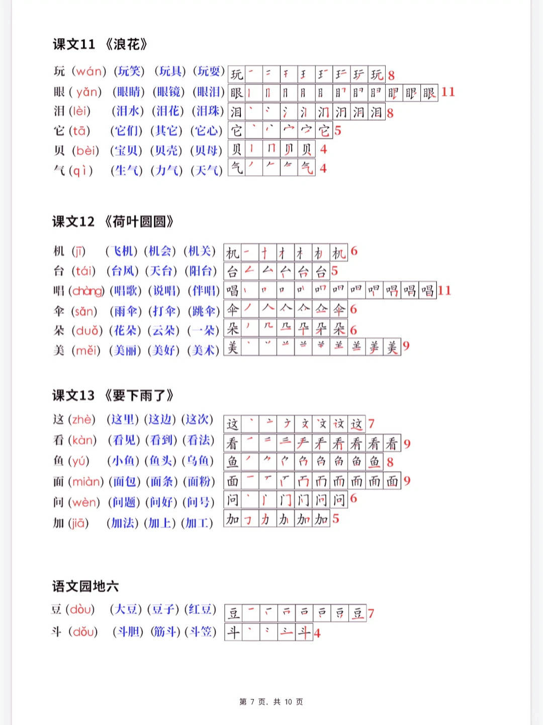 26春新版一年级下册语文生字笔顺拼音组词课课贴