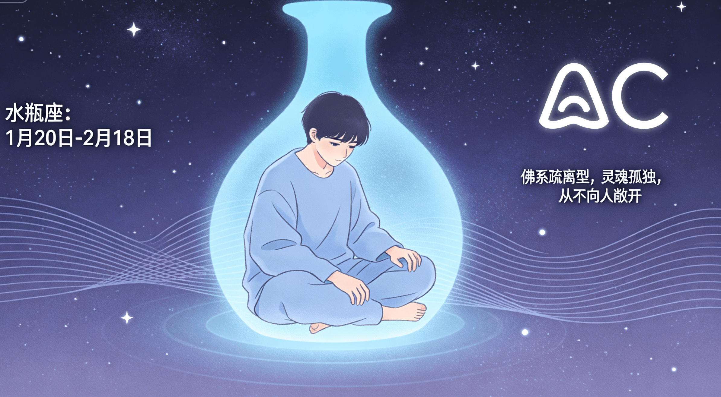 jimeng-2026-05-13-1005-水瓶座：佛系疏离型，灵魂零丁，从不向东谈主掀开加入星座时代段 还有星座代表性的标....png