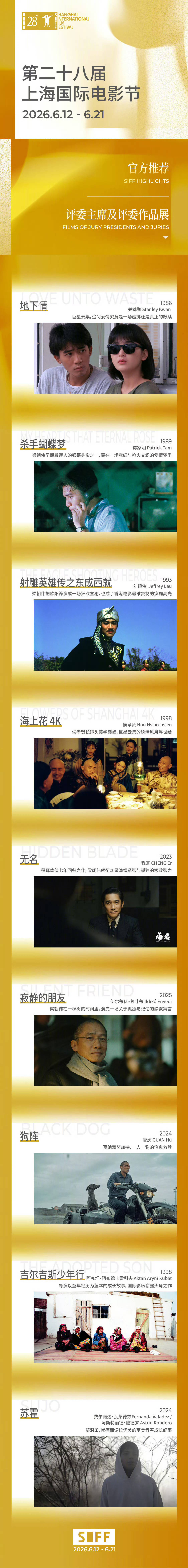第28届上影节公布“评委主席及评委作品展”单元片单 梁朝伟六部作品《射雕英雄传之东成西就》《海上花》等将展映