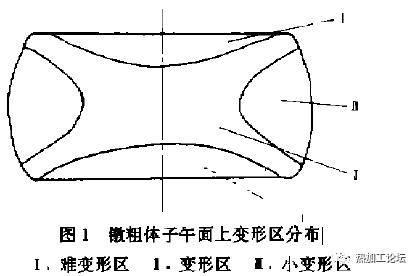 鐓粗體子午面上變形區分佈如圖1所示,拔長工藝試件內部變形區分佈如圖