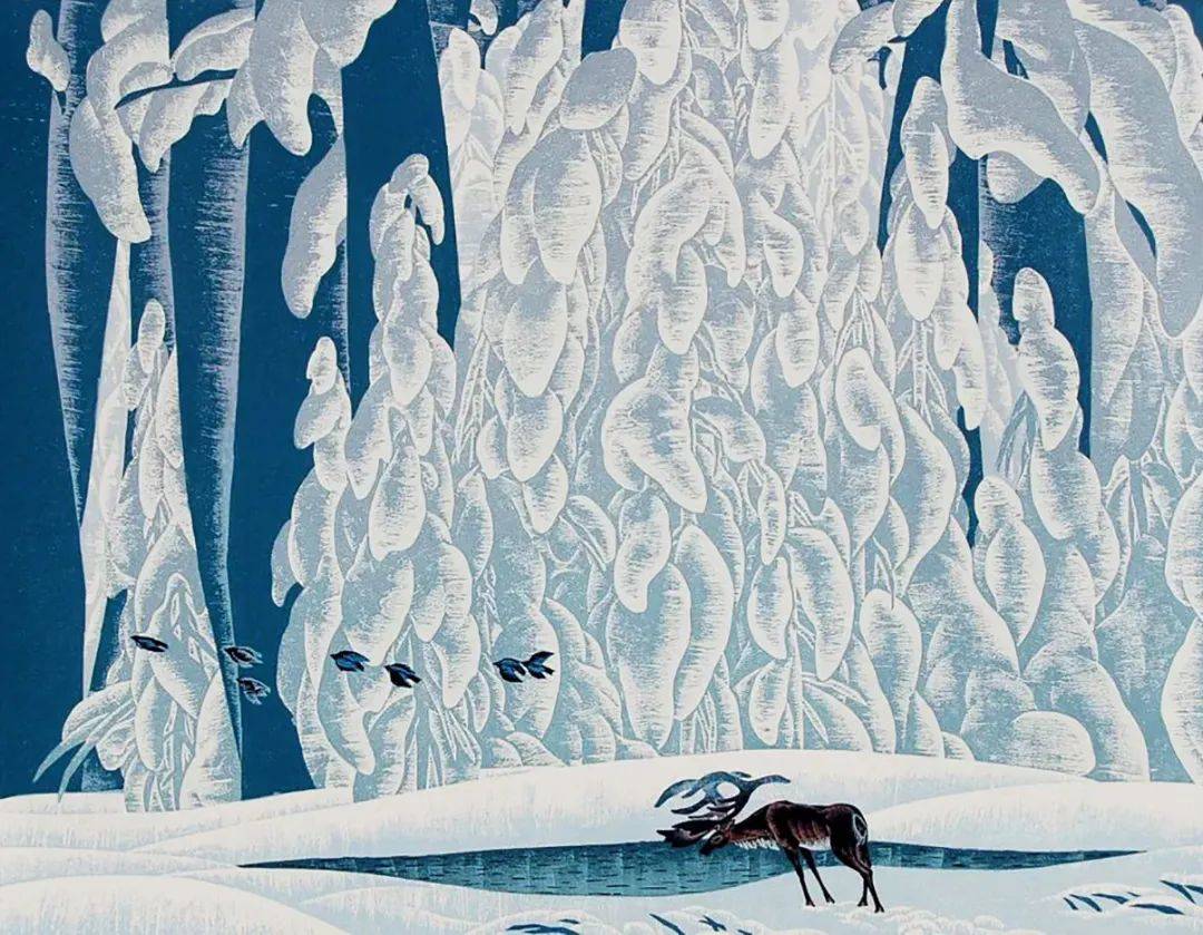 艺术家版画作品中的"雪世界"_cm_木刻_套色
