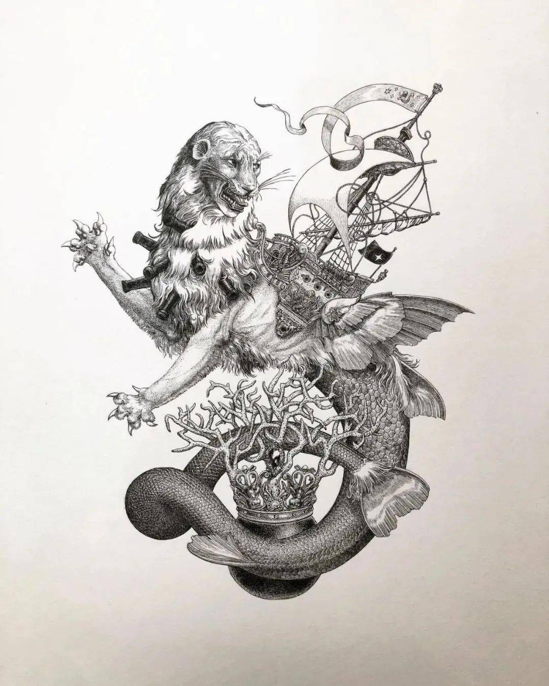 超现实主义的素描,美国画家亚伦·霍基作品